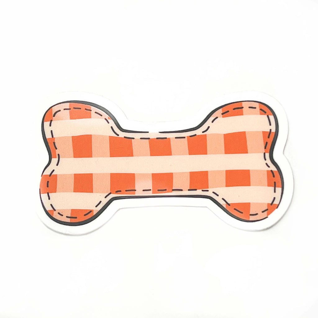 Orange Gingham Dog Bone Sticker