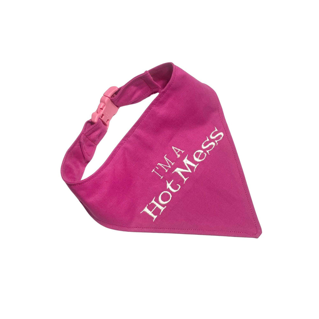 Hot Pink Bandana with phrase "I'm a Hot Mess" embroidered in white