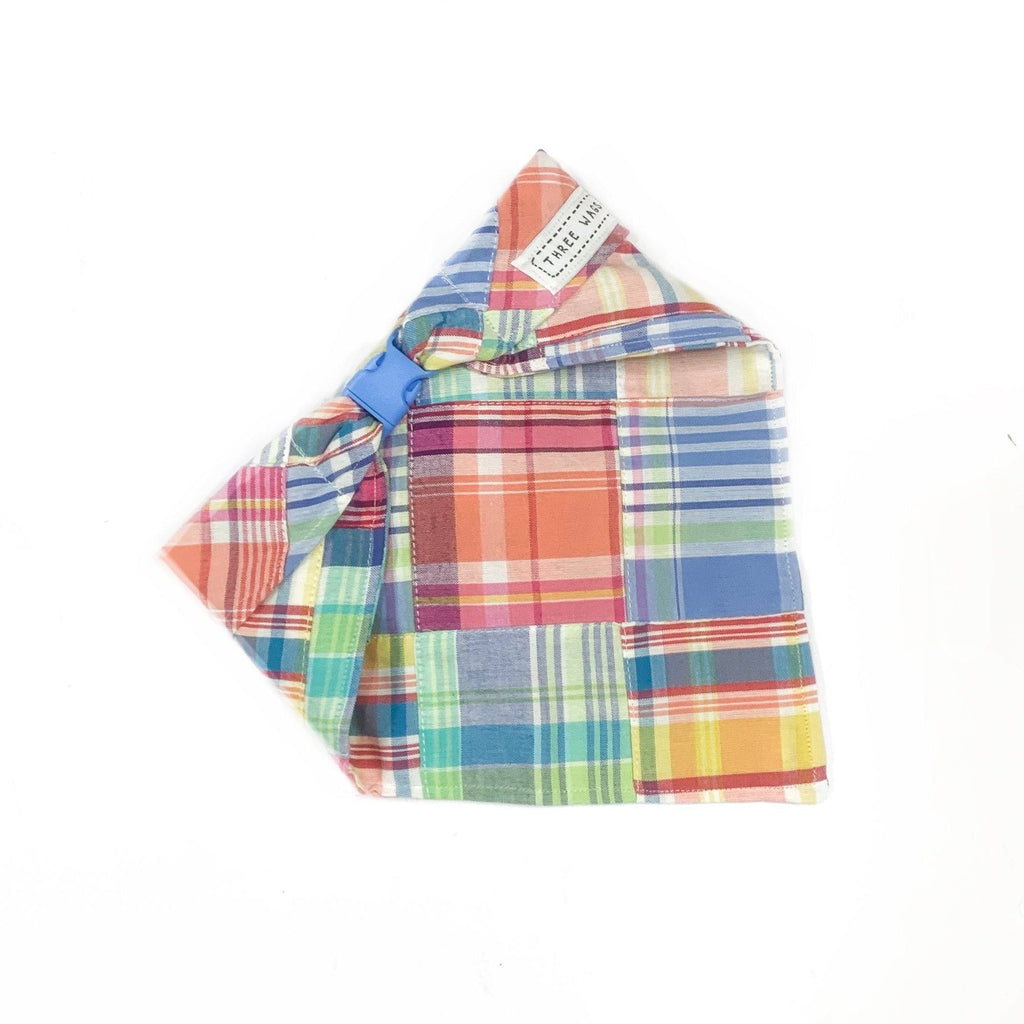 Madras Dog Bandana with Buckle Clip