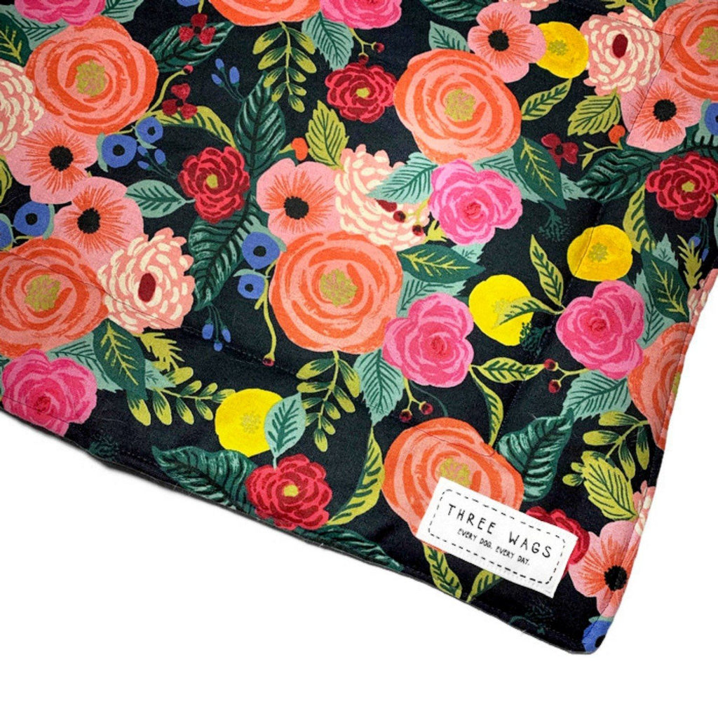 The English Rose Navy Dog Mat - Three Wags